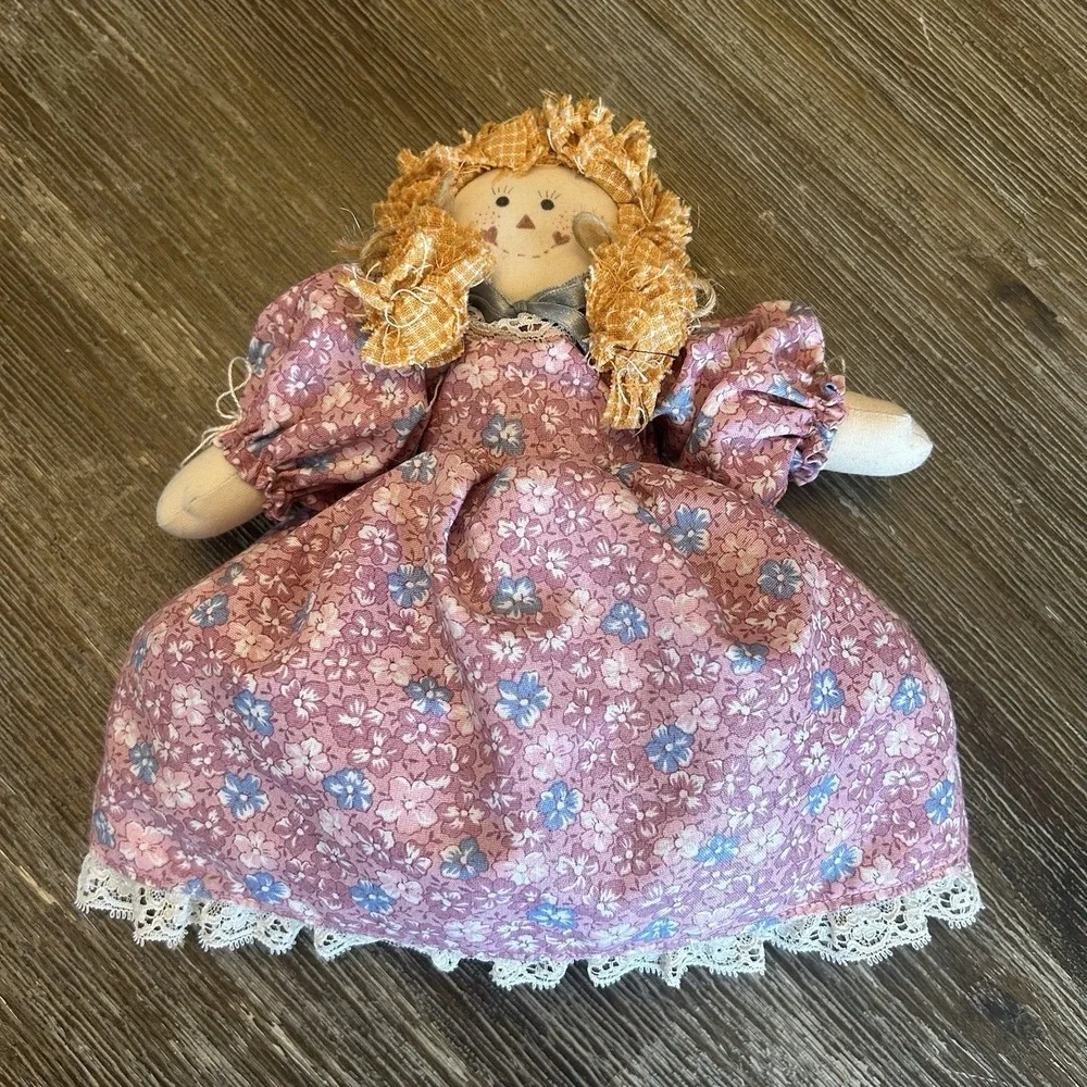 Vintage Handmade Primitive Rag Doll Reversible Happy Sad Cloth Doll Floral 10